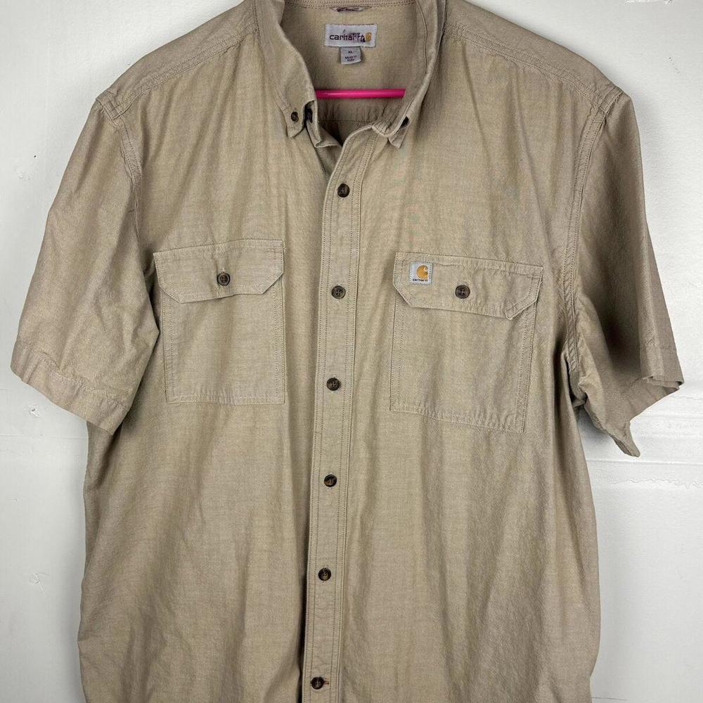 Carhartt | Spring 2020 Short Sleeve Khaki Thick Cotton Button Up Shirt | XL
